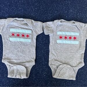 Chicago Flag Twin Onesies Newborn – Matching Set of 2 – Unisex